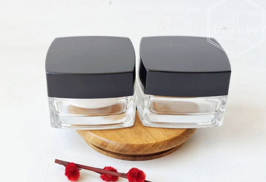 Clear Square Cosmetic Jar with Black Cap | Premium Skincare Packaging Container