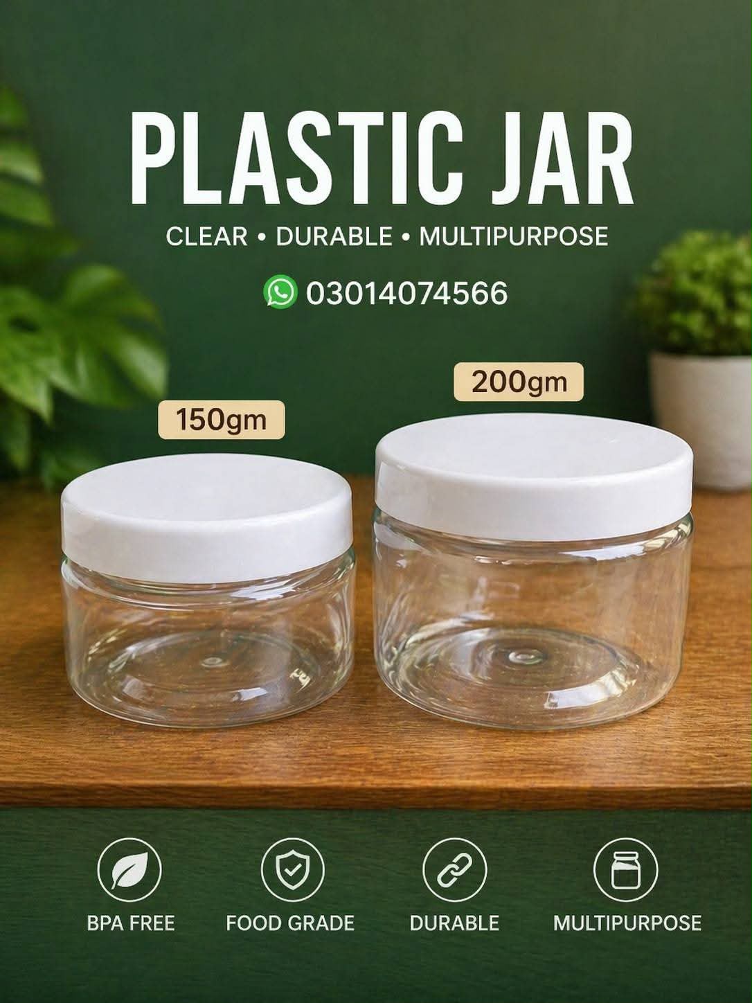 Clear Plastic Jar with White Cap | Food Grade Multipurpose Storage Container