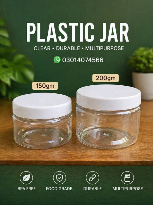 Clear Plastic Jar with White Cap | Food Grade Multipurpose Storage Container