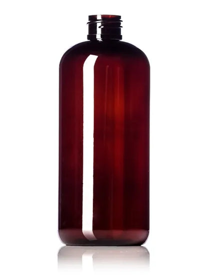 16 oz amber PET plastic boston round bottle