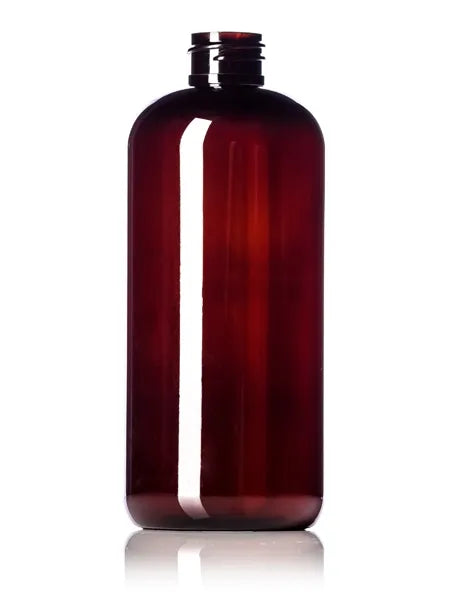 16 oz amber PET plastic boston round bottle
