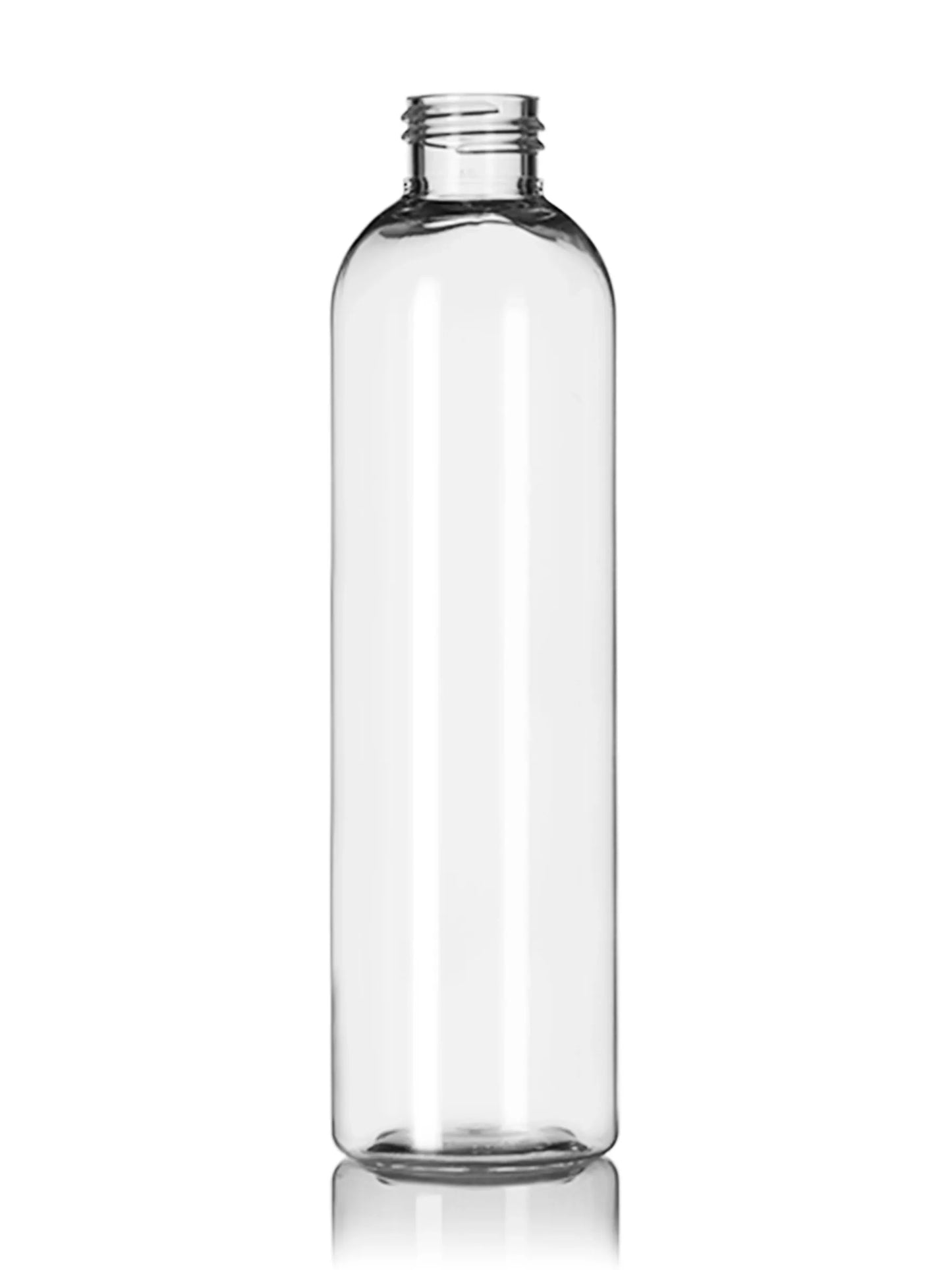 8 oz amber 25% PCR (post consumer resin) PET plastic cosmo round bottle