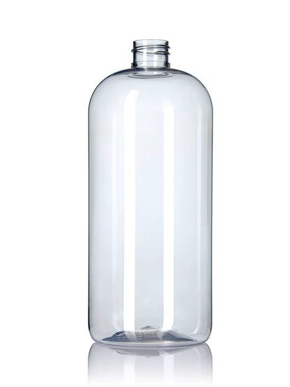 32 oz amber 100% PCR PET plastic boston round bottle