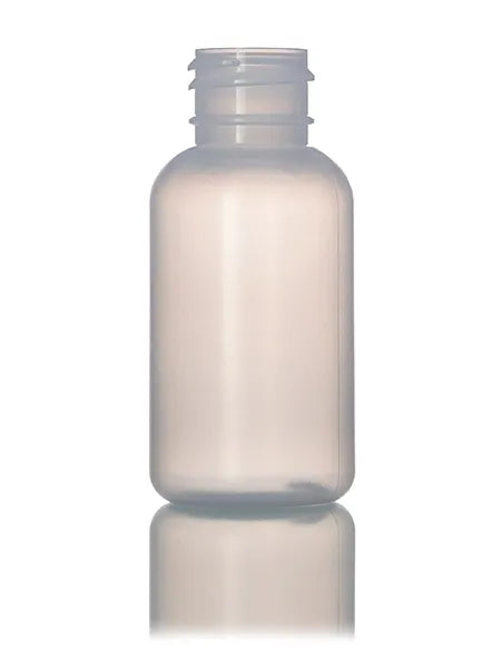 1 oz natural-colored LDPE plastic boston round bottle