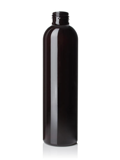 8 oz amber 25% PCR (post consumer resin) PET plastic cosmo round bottle