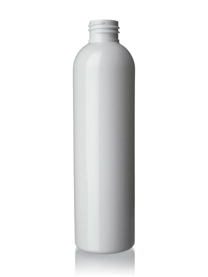 8 oz amber 25% PCR (post consumer resin) PET plastic cosmo round bottle