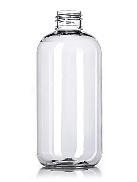 8 oz amber 100% PCR PET plastic boston round bottle