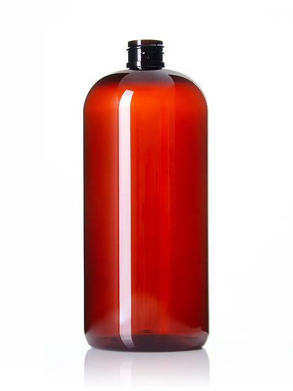 32 oz amber 100% PCR PET plastic boston round bottle