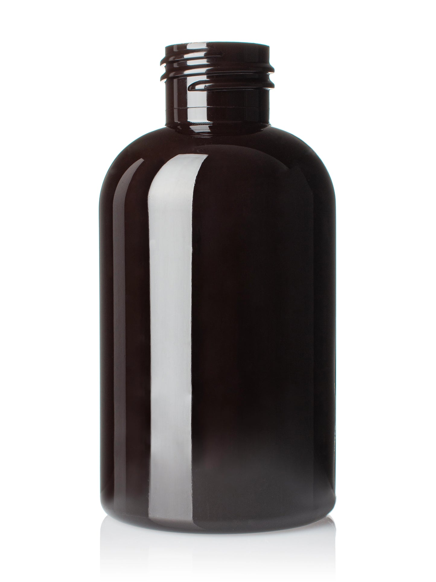 4 oz amber PET plastic boston round bottle