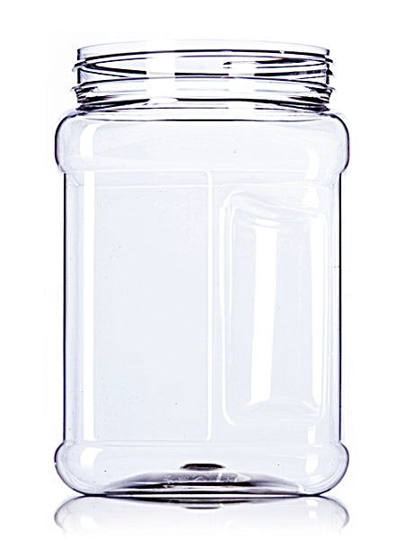 64 oz clear PET plastic square grip containe