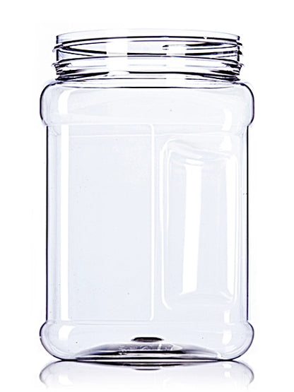 64 oz clear PET plastic square grip containe