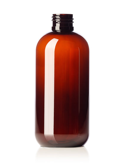 8 oz amber PET plastic boston round bottle