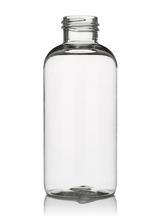 4 oz amber PET plastic boston round bottle