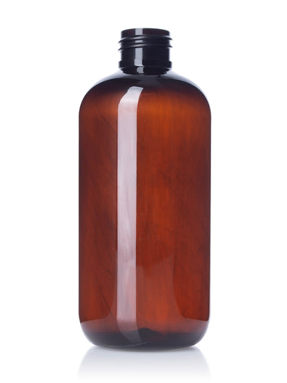 8 oz amber 100% PCR PET plastic boston round bottle