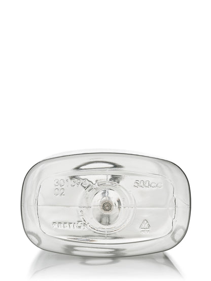 500 mL clear 100% PCR PET plastic metric oblong bottle