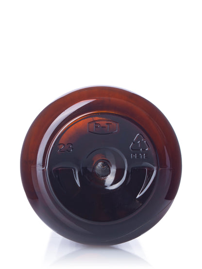 8 oz amber 100% PCR PET plastic boston round bottle